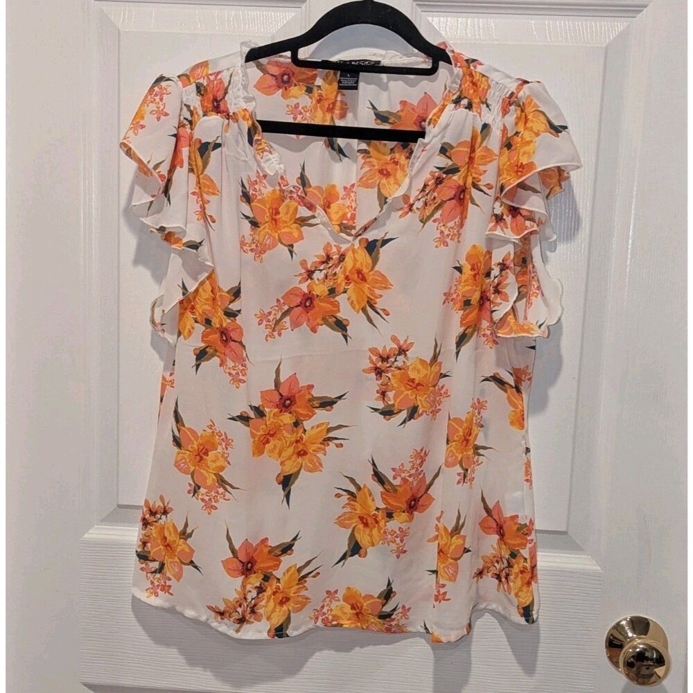 Floral Ruffle Blouse Cottagecore Coquette Soft Girl Spring‎ Top Size Large